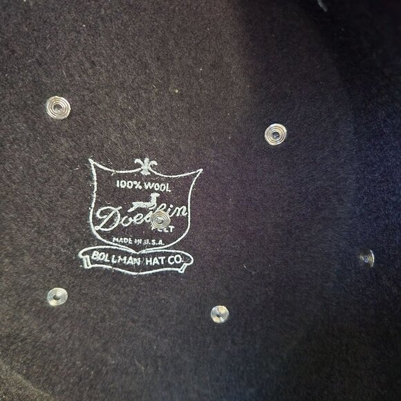 Vintage Bollman Hat Co Wool Doeskin Felt Rhinestone Studded Black Hat - Picture 4 of 5